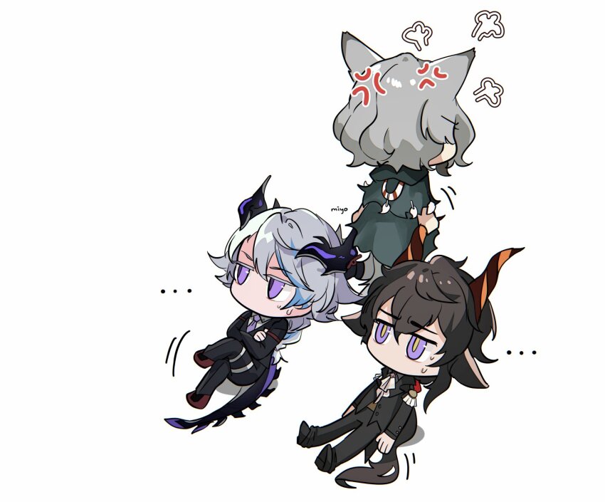 ..., 1girl, 2boys, arknights, chibi, ebenholz_(arknights), highres, kyona_7898