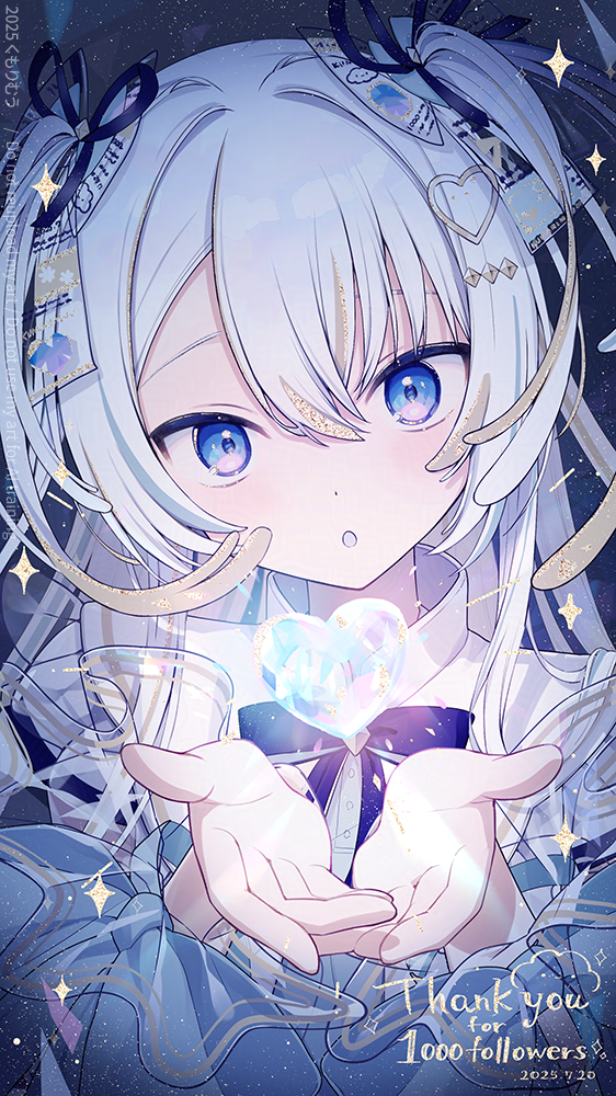 1girl, :o, animal, black_ribbon, blonde_hair, blue_background, blue_bow, blue_eyes