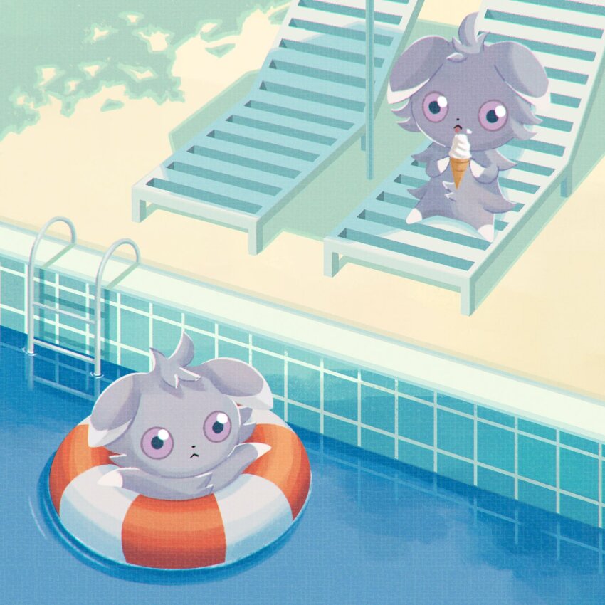 chair, closed_mouth, eating, espurr, food, gen_6_pokemon, highres, holding