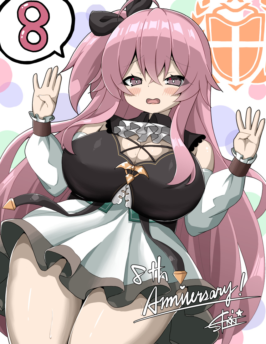 1girl, absurdres, alternate_breast_size_(larger), anniversary, ascot, azur_lane, black_bow, bow