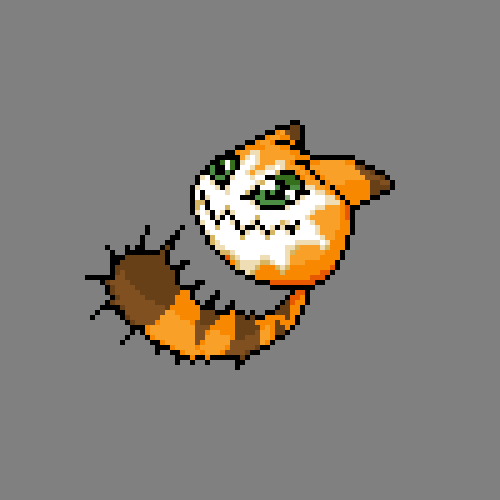 brown_fur, cat, digimon, digimon_(creature), gamer5020, green_eyes, meicoomon_baby, multicolored_fur