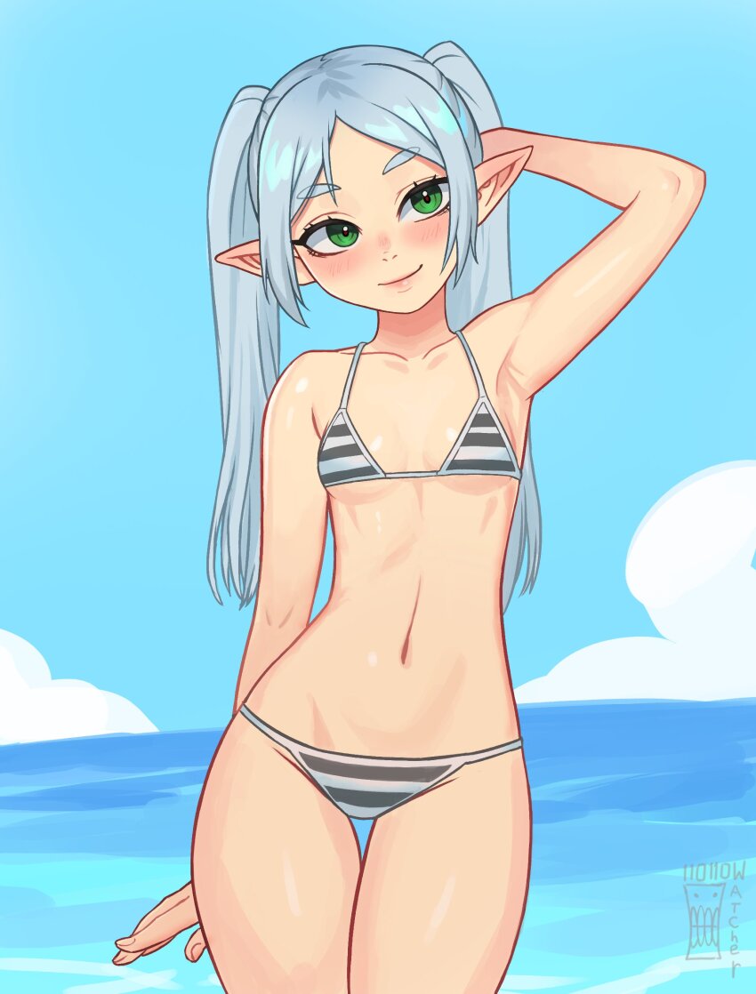 1girl, absurdres, arm_behind_head, arm_up, armpits, bare_arms, bare_legs, bare_shoulders