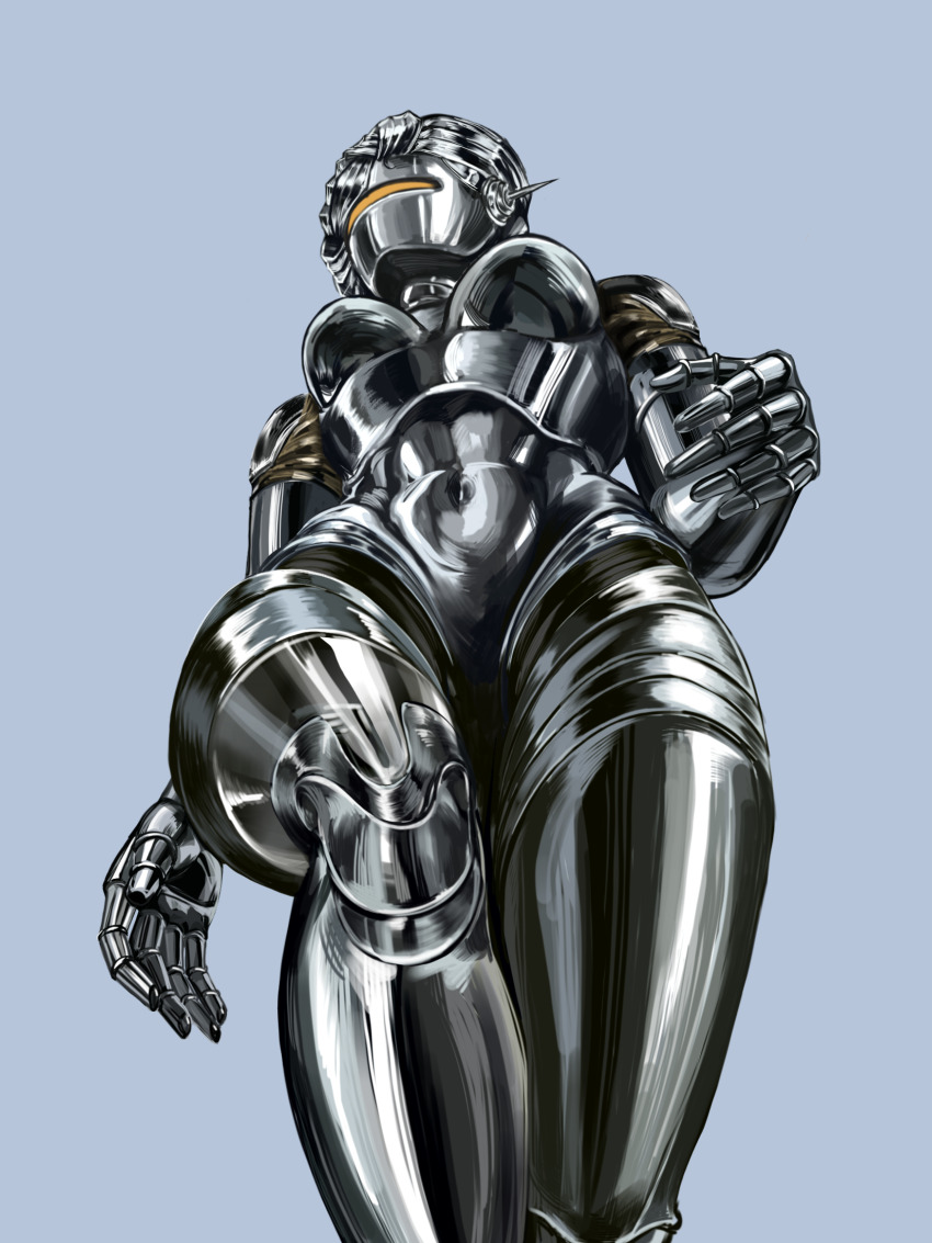 1girl, blue_background, breasts, feet_out_of_frame, from_below, heiheifyl, highres, huashijie_(medium)