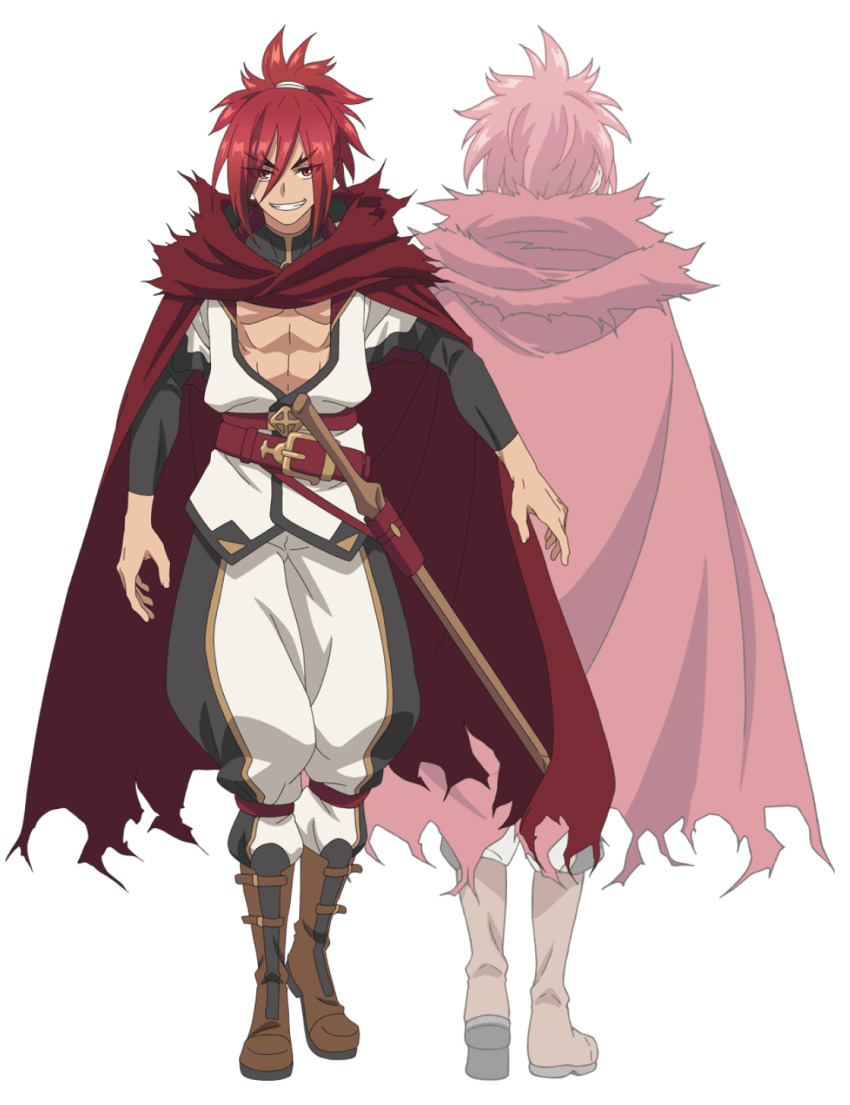 1boy, abs, anime_coloring, back, belt, black_shirt, bokken, boots