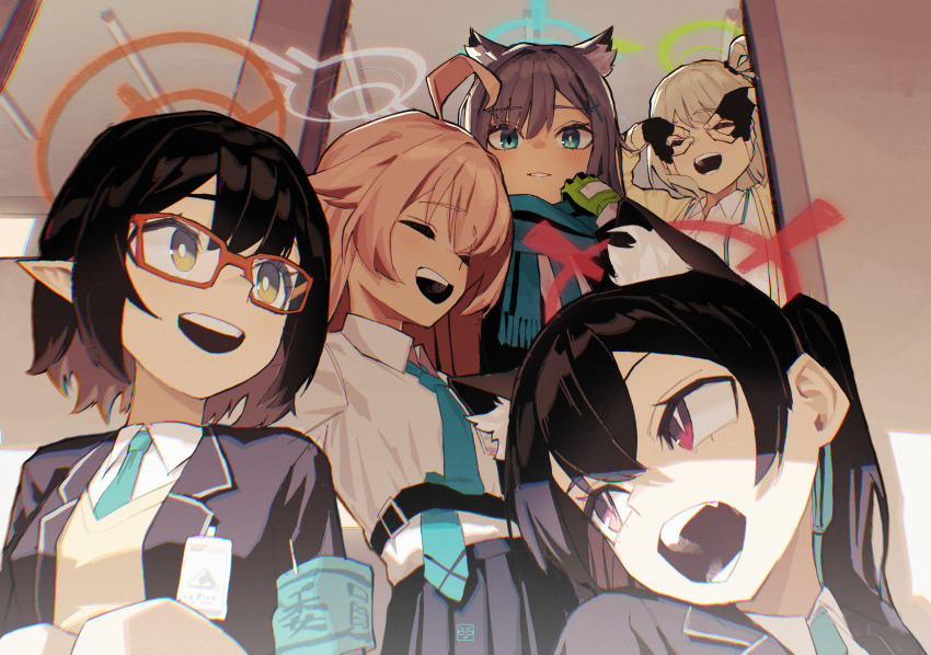 absurdres, ahoge, animal_ear_fluff, animal_ears, armband, ayane_(blue_archive), black_gloves, black_hair