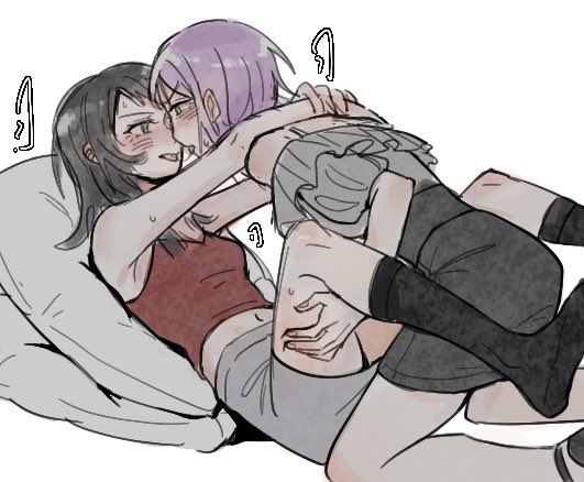 2girls, arms_around_neck, bang_dream!, bang_dream!_it's_mygo!!!!!, bare_arms, black_hair, black_skirt, black_socks