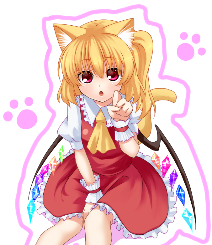 1girl, :o, animal_ears, ascot, between_legs, blonde_hair, cat_ears, cat_girl