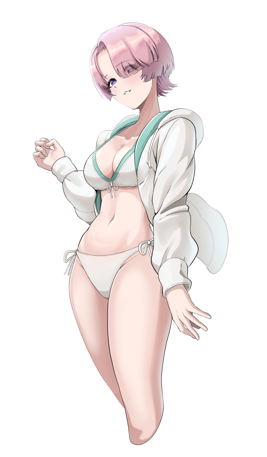 1girl, absurdres, arimura_mao, bare_legs, bikini, breasts, cleavage, cropped_legs