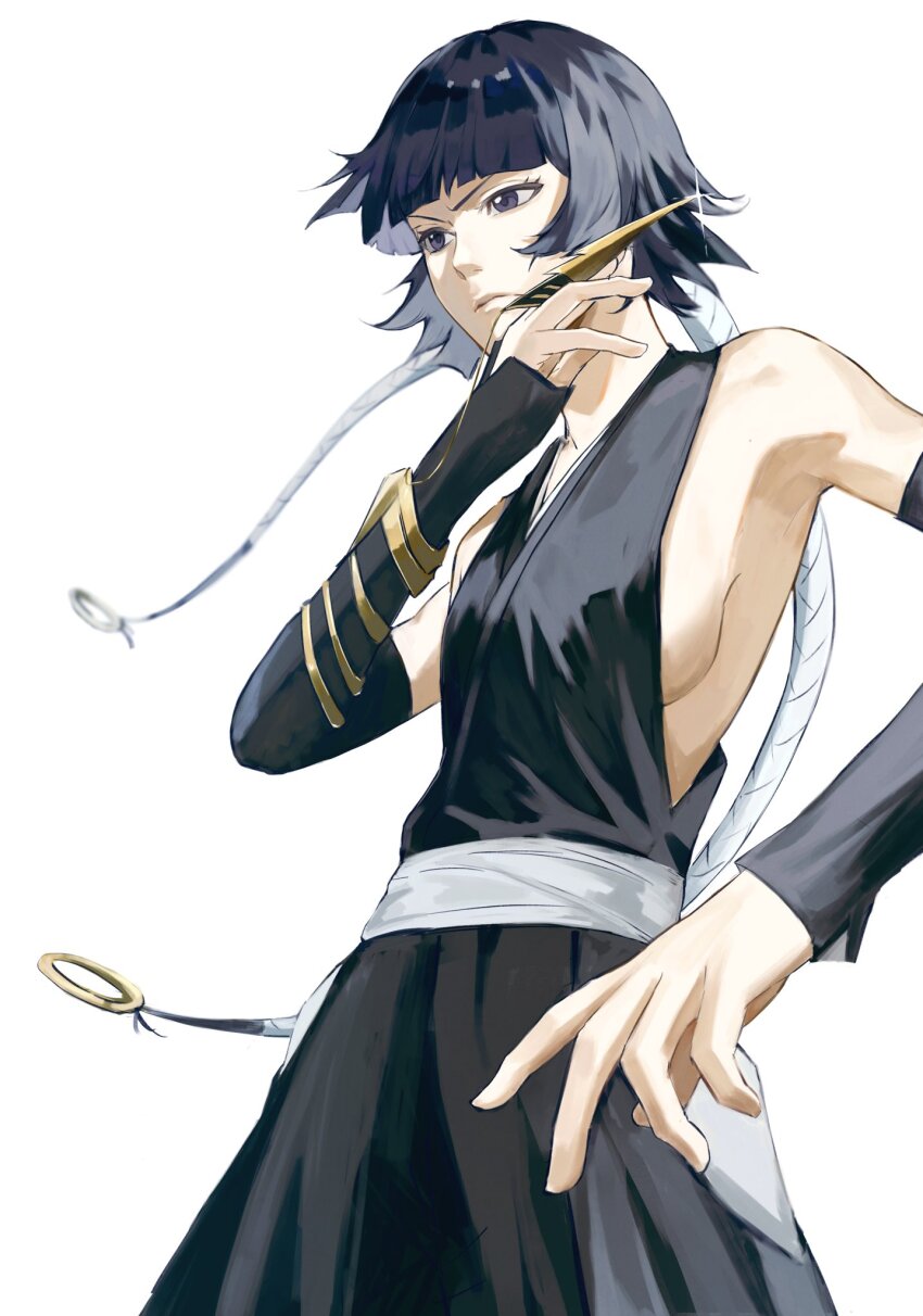 1girl, backless_dress, backless_outfit, bare_back, bare_shoulders, black_dress, black_eyes, black_hair