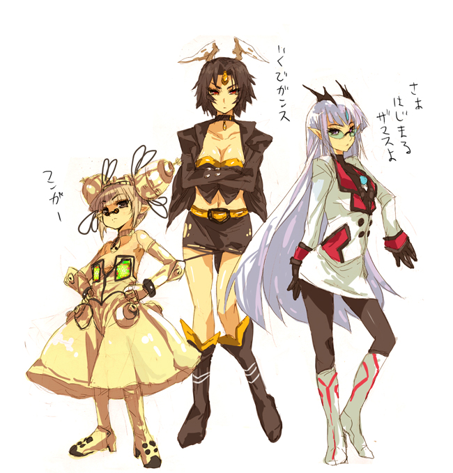 1970s_(style), 3girls, black_pantyhose, evil_tiga, kaibutsu-kun, king_joe, multiple_girls, oldschool