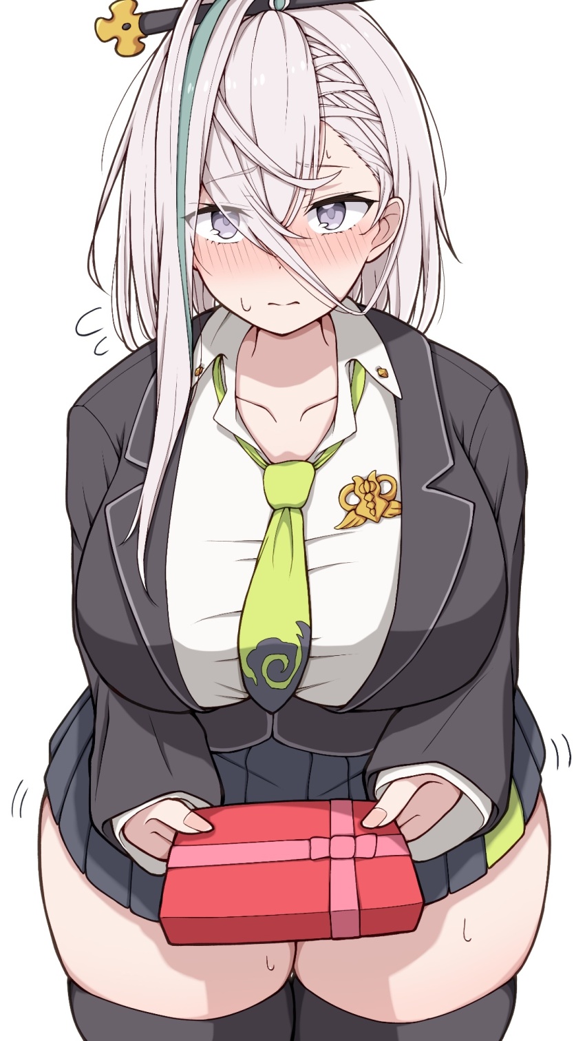 1girl, azuki_(ne_4zk), black_skirt, black_thighhighs, blush, breasts, collared_shirt, fate/grand_order