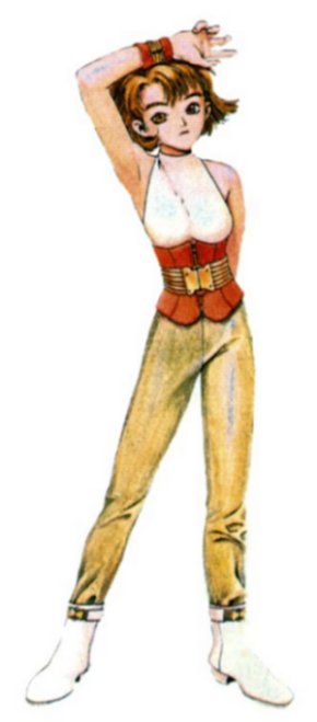 1girl, ankle_boots, annie_hamilton, arm_behind_back, arm_up, armpits, atlus, bare_shoulders