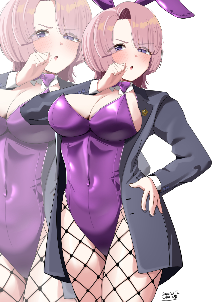 1girl, absurdres, arimura_mao, bow, bowtie, breasts, fishnet_pantyhose, fishnets