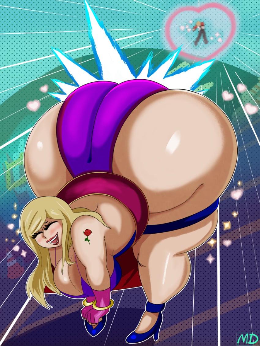 1boy, 1girl, arm_tattoo, artist_name, ass, b._jenet, bare_shoulders, black_pants