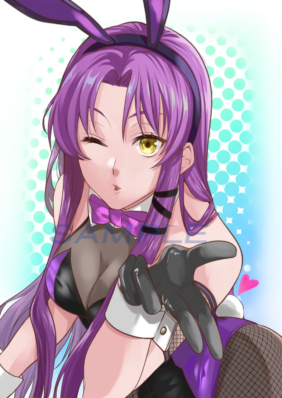 1girl, animal_ear_hairband, animal_ears, black_leotard, blowing_kiss, bow, bowtie, breasts