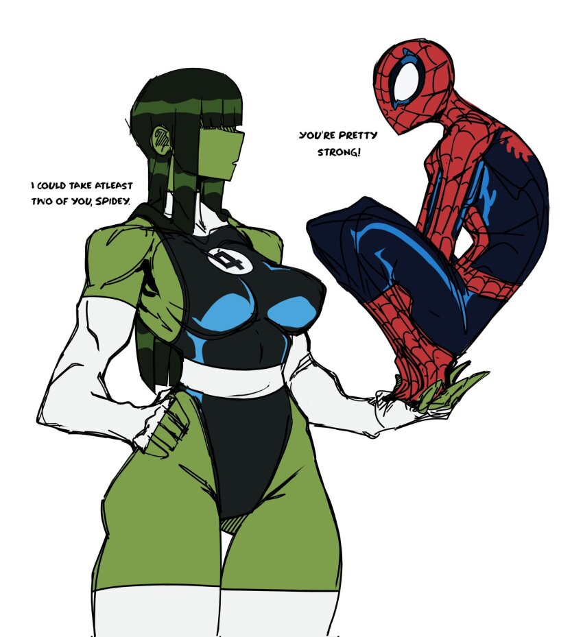 1girl, animal_print, animification, blue_bodysuit, bodysuit, breasts, colored_skin, fantastic_four