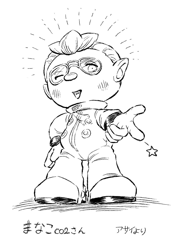 1boy, asaikaina, bernard_(pikmin), buttons, full_body, gloves, greyscale, hand_on_own_hip