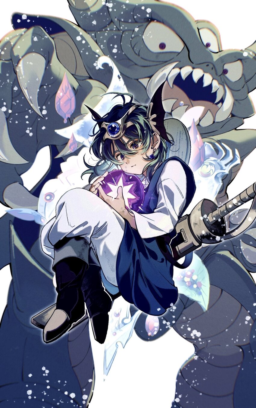 2boys, black_boots, blue_gem, blue_tunic, boots, claws, dragon_quest, dragon_quest_iv