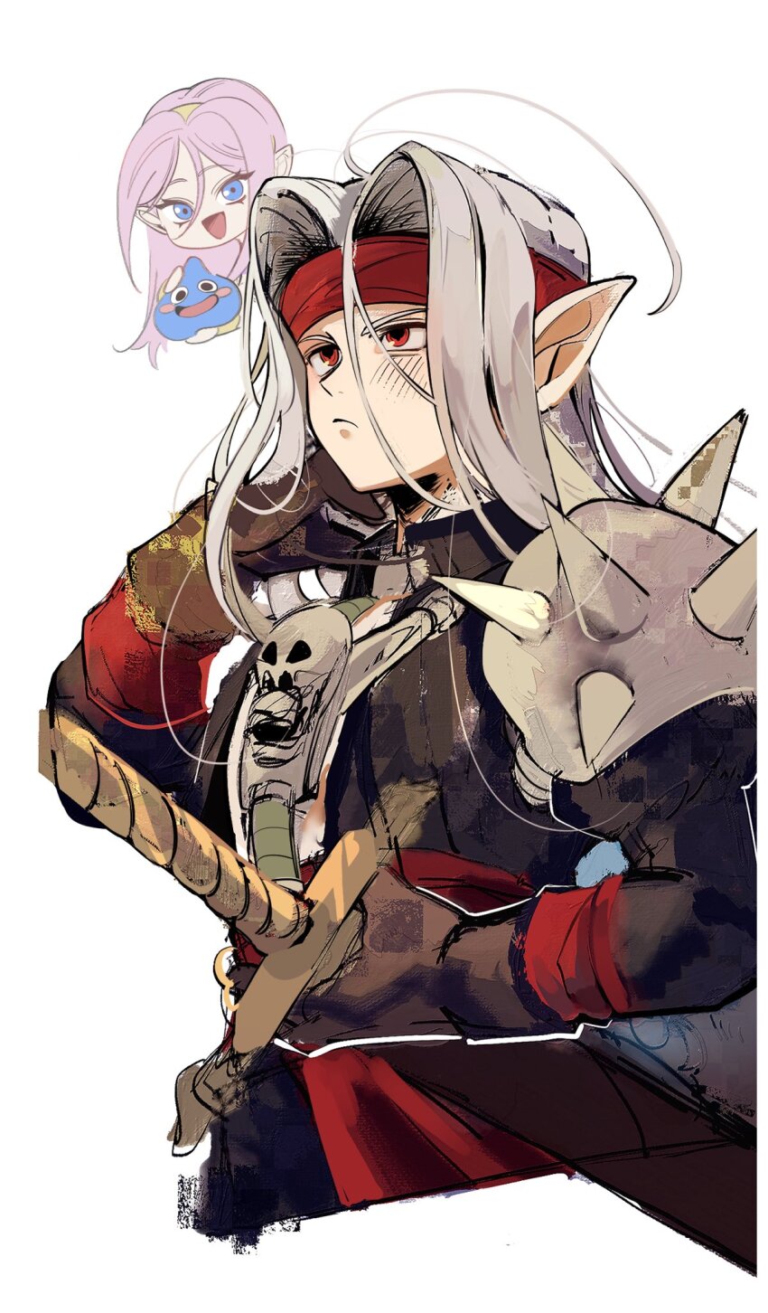 1boy, 1girl, armor, black_gloves, black_jacket, blue_eyes, blush, dragon_quest