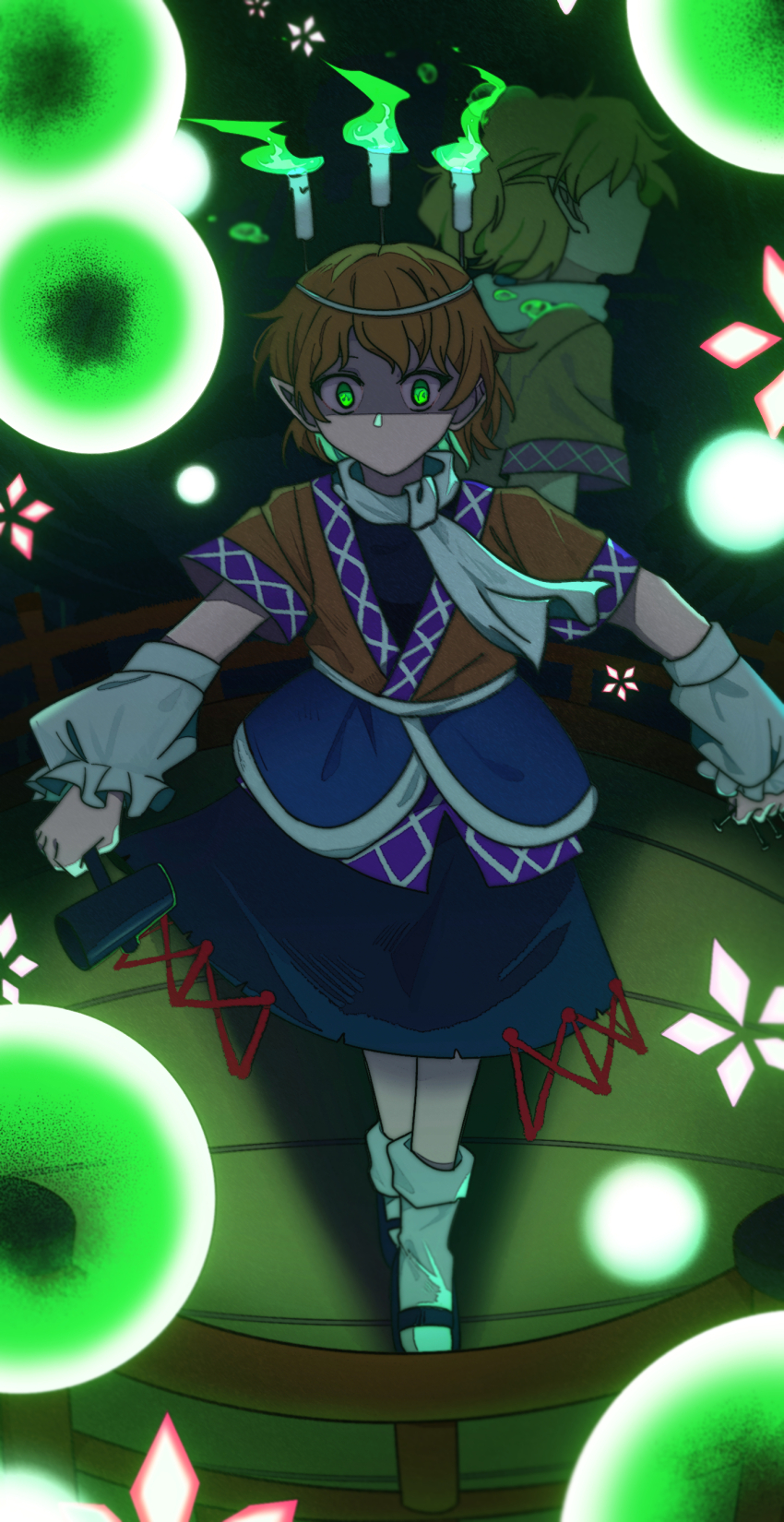 2girls, absurdres, arm_warmers, black_shirt, black_shoes, black_skirt, blonde_hair, bridge