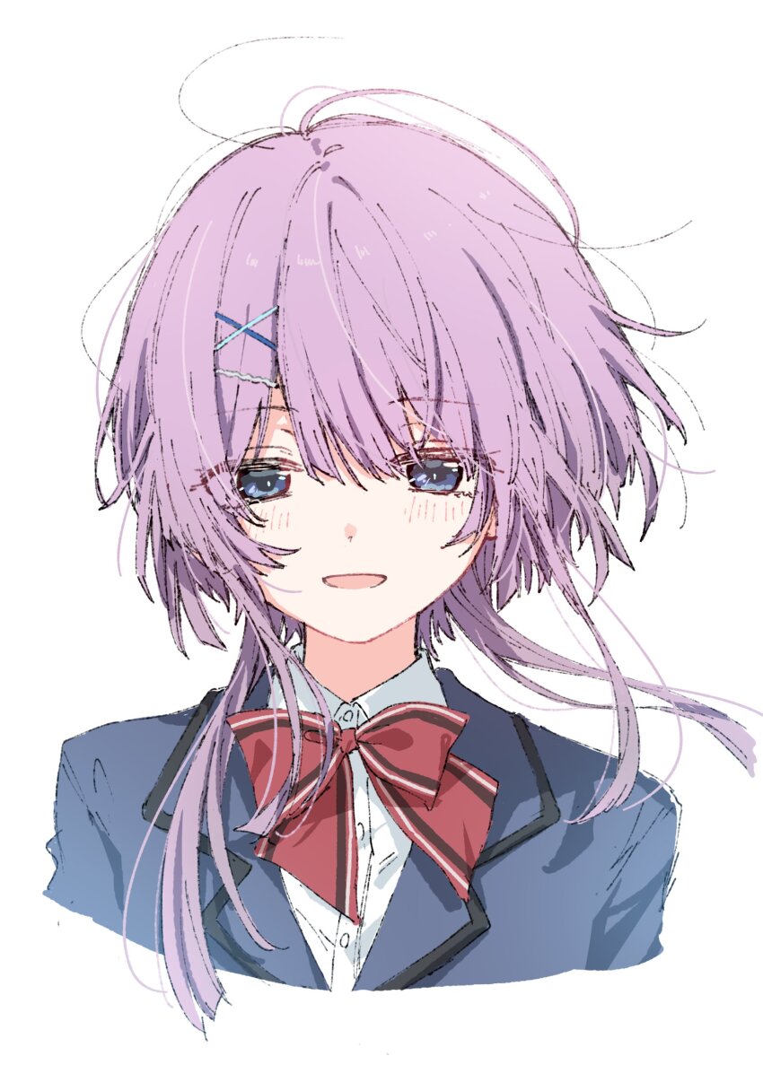 1girl, absurdres, agarie_nagi, blazer, blue_eyes, blue_jacket, bow, bowtie