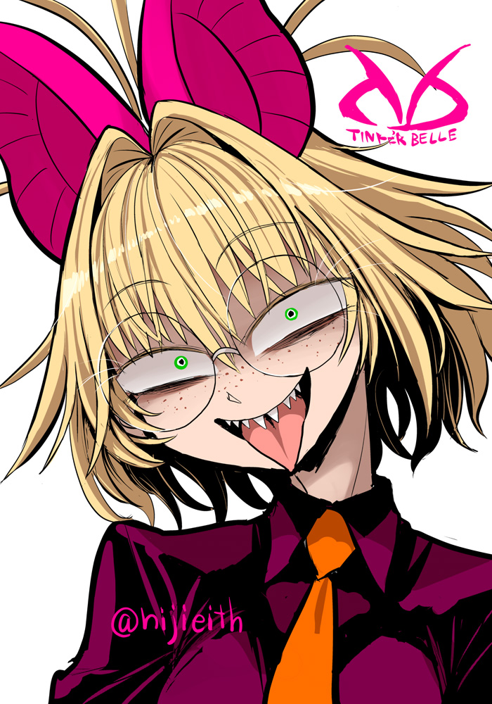 1girl, animal_ears, bags_under_eyes, bat_ears, bat_girl, blonde_hair, borrowed_character, freckles