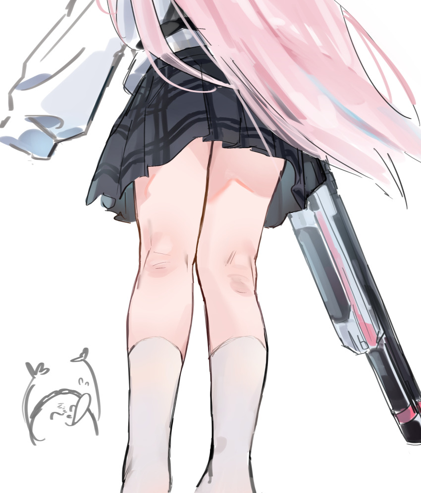 1boy, 1girl, absurdres, arms_up, beretta_1301, black_skirt, blue_archive, commentary_request