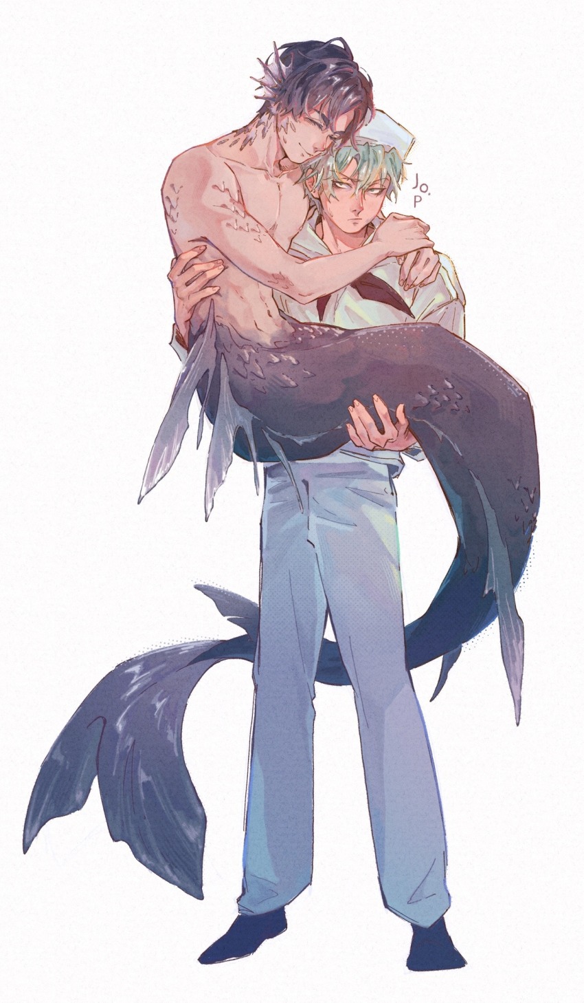 2boys, alien_stage, artist_name, black_hair, carrying, carrying_person, commentary, english_commentary