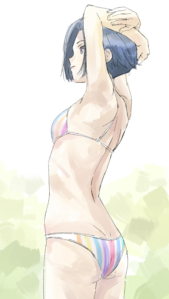 1girl, armpits, arms_up, ass, back, bad_id, bad_pixiv_id, banzai_nekomimi