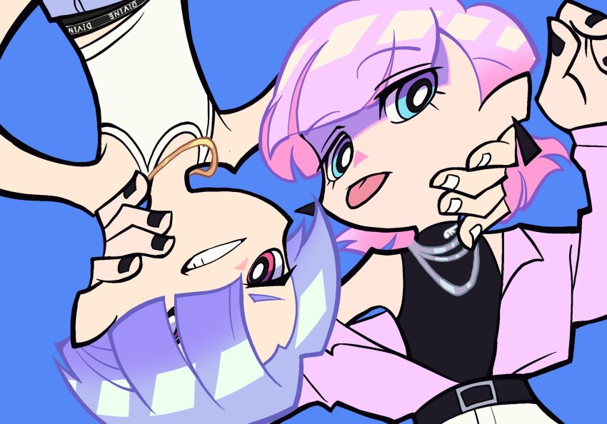 2boys, bishounen, black_shirt, blue_eyes, blue_hair, blurry, blurry_background, brothers