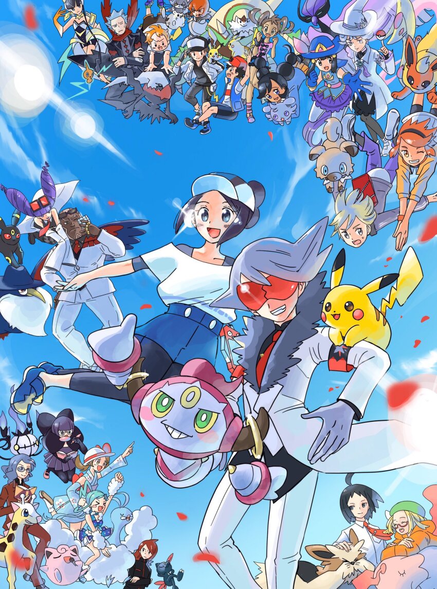 6+boys, 6+girls, ahoge, altaria, animal_ears, ash_ketchum, baseball_cap, bede_(champion)_(pokemon)