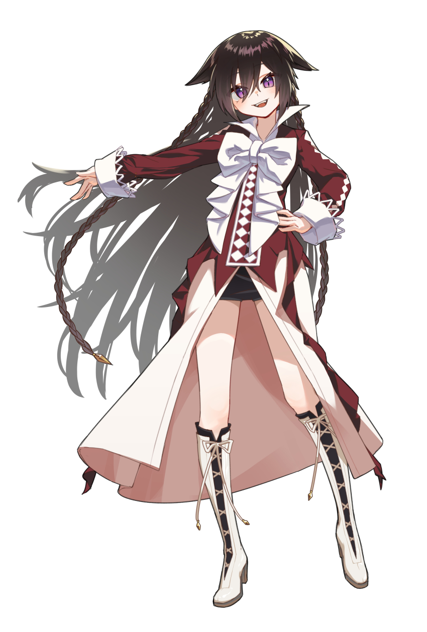 1girl, absurdres, alice_(pandora_hearts), black_skirt, boots, bow, braid, brown_hair