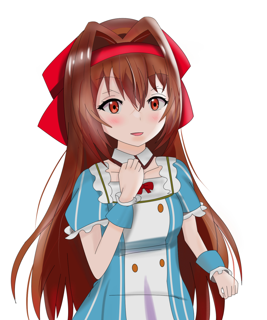 1girl, breasts, brown_hair, cleavage, highres, kaifuku_jutsushi_no_yarinaoshi_~sokushi_mahou_to_skill_copy_no_chouetsu_heal~, keara_(kaiyari), long_hair, red_eyes