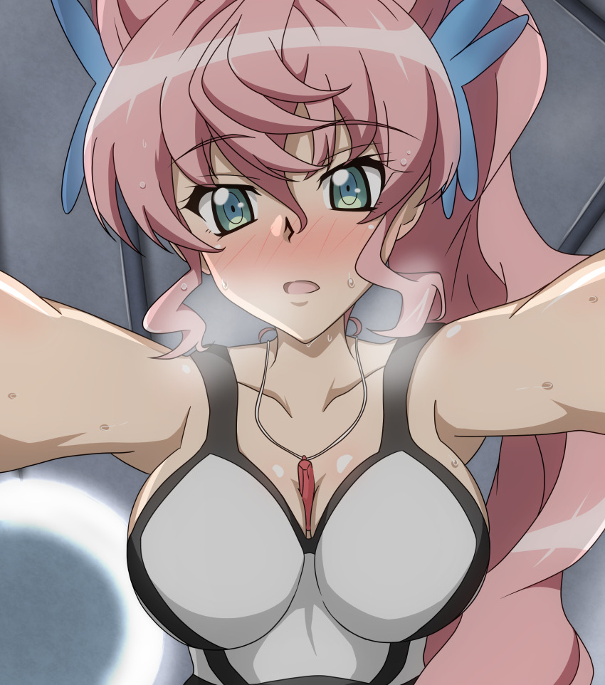 1girl, a_k_g_e_0325, absurdres, between_breasts, blush, breasts, butterfly_hair_ornament, collarbone