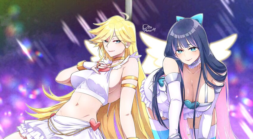 2girls, absurdres, all_fours, blonde_hair, blue_eyes, breasts, cameltoe, cleavage