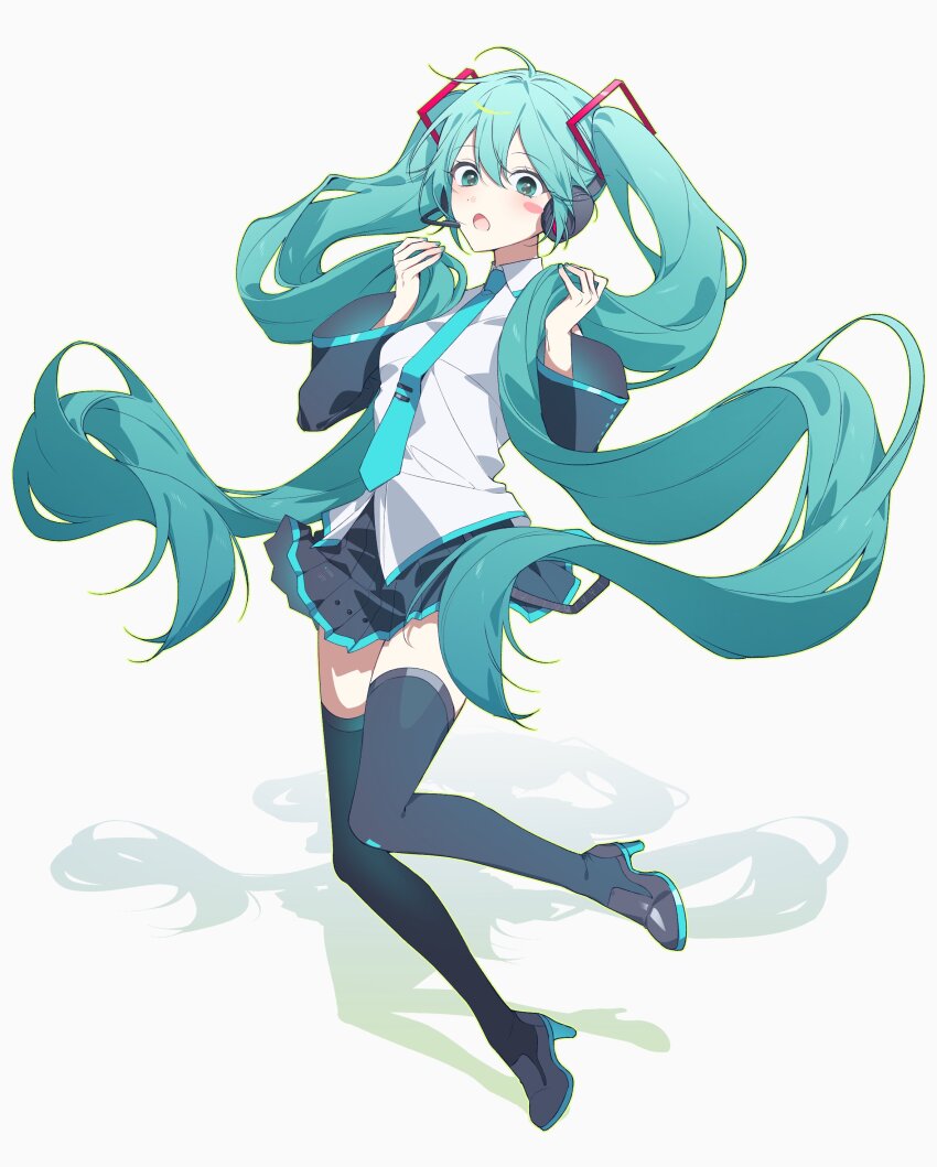 1girl, :o, absurdres, ahoge, aqua_eyes, aqua_hair, aqua_nails, aqua_necktie