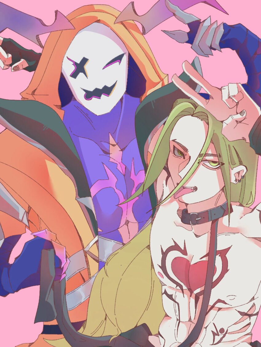 25teibewa, colored_skin, ear_piercing, green_eyes, green_hair, green_nails, heartsteel_kayn, heartsteel_rhaast