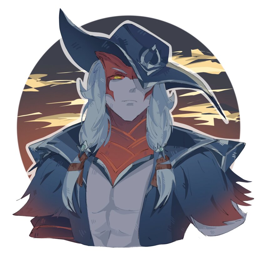 25teibewa, alternate_costume, alternate_hairstyle, colored_sclera, cowboy_hat, cowboy_western, grey_hair, hat