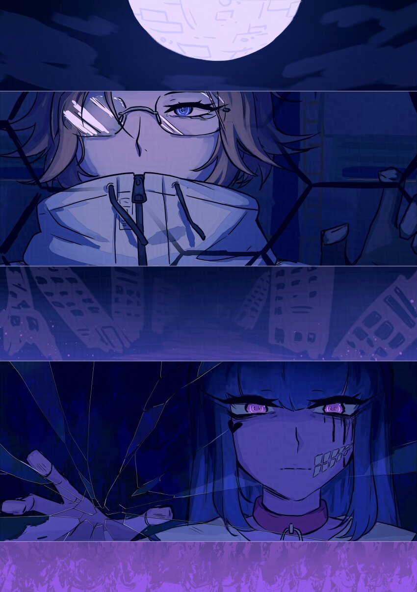 1boy, 1girl, absurdres, amemiya_darumi, aotsuki_eito, black_gloves, blue_eyes, blue_hair