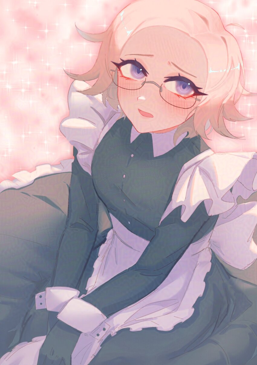 1boy, absurdres, alternate_costume, aotsuki_eito, apron, black_dress, black_gloves, blush