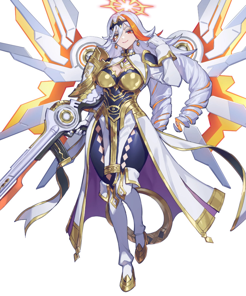 1girl, baldr_(fire_emblem_heroes), baldr_(rays_of_judgment)_(fire_emblem_heroes), bodysuit, boots, breasts, cleavage, colored_inner_hair