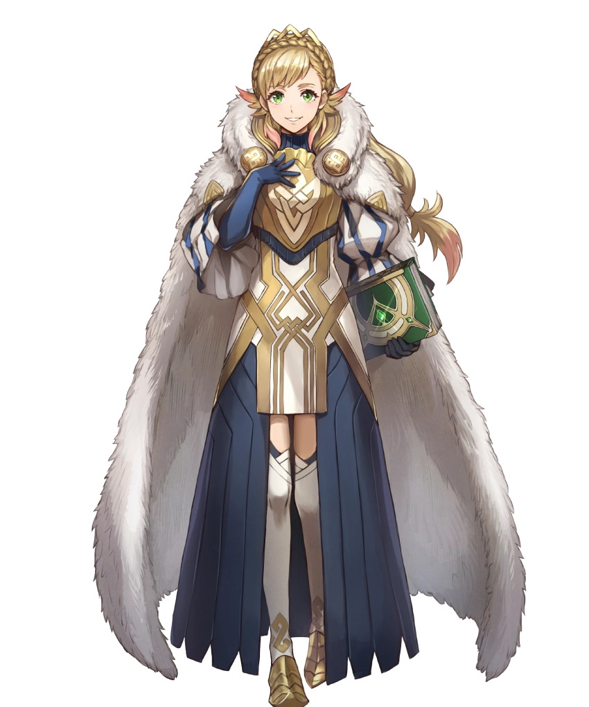 1girl, armor, blonde_hair, blue_dress, blue_gloves, book, breastplate, cape