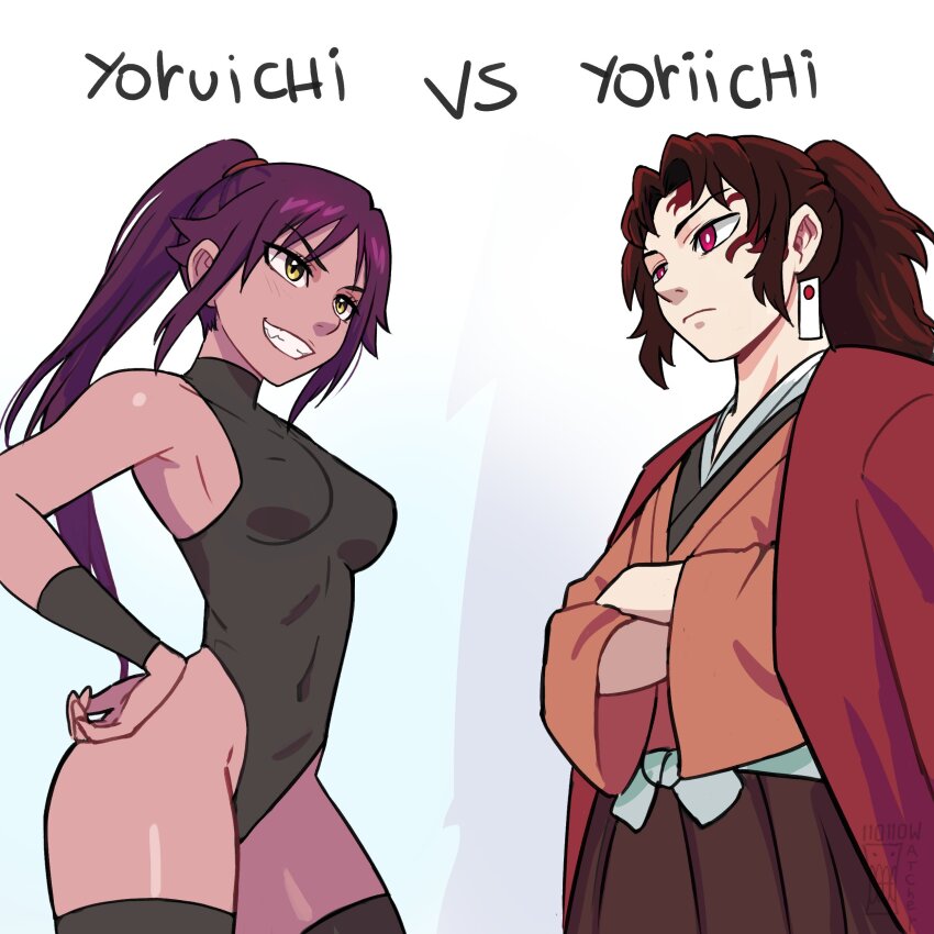 1boy, 1girl, absurdres, bare_arms, bare_shoulders, black_leotard, black_thighhighs, bleach