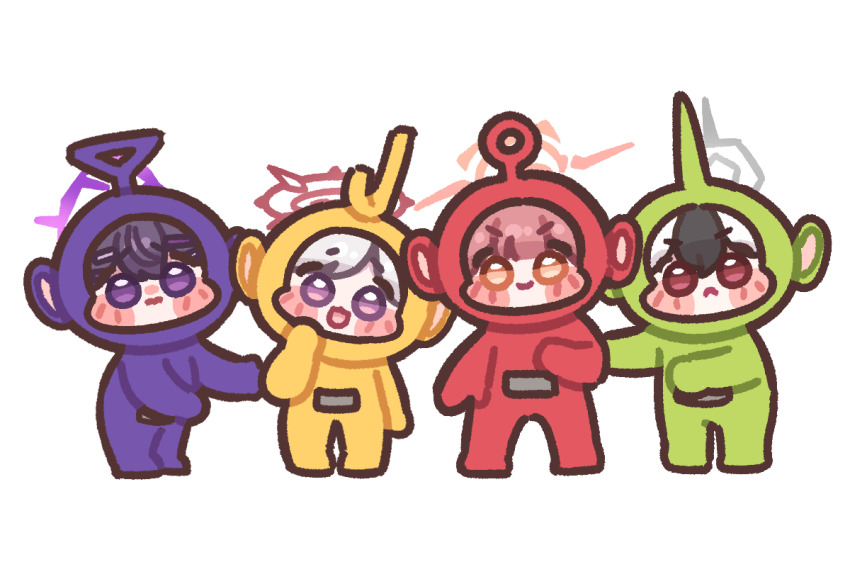 4girls, aru_(blue_archive), blue_archive, blush_stickers, bugi_33, chibi, chibi_only, cosplay