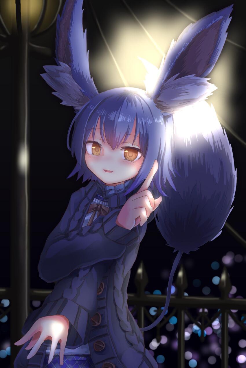 1girl, absurdres, animal_ears, black_jacket, brown_ribbon, emil_chronicle_online, fence, highres