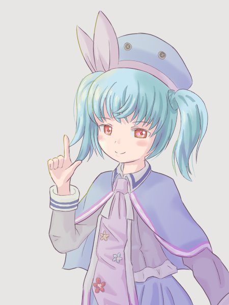 1girl, blue_capelet, blue_hair, blue_hat, blue_skirt, capelet, emil_chronicle_online, flat_chest