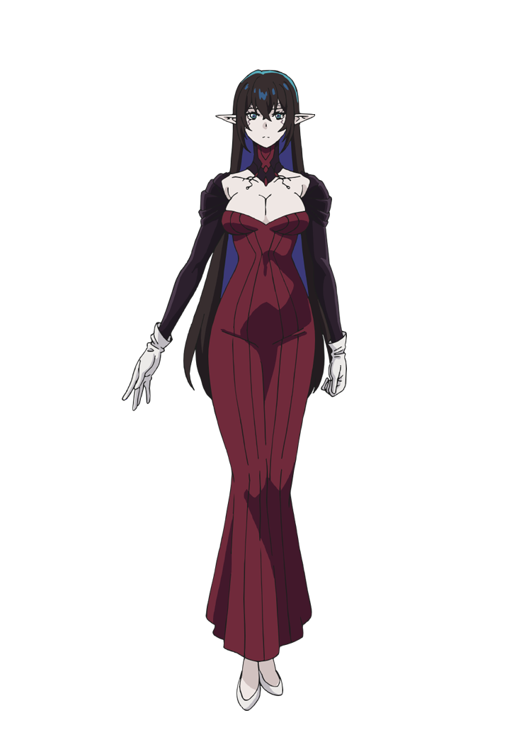 1girl, anime_coloring, black_hair, blue_eyes, blue_hair, breasts, cleavage, clenched_hand