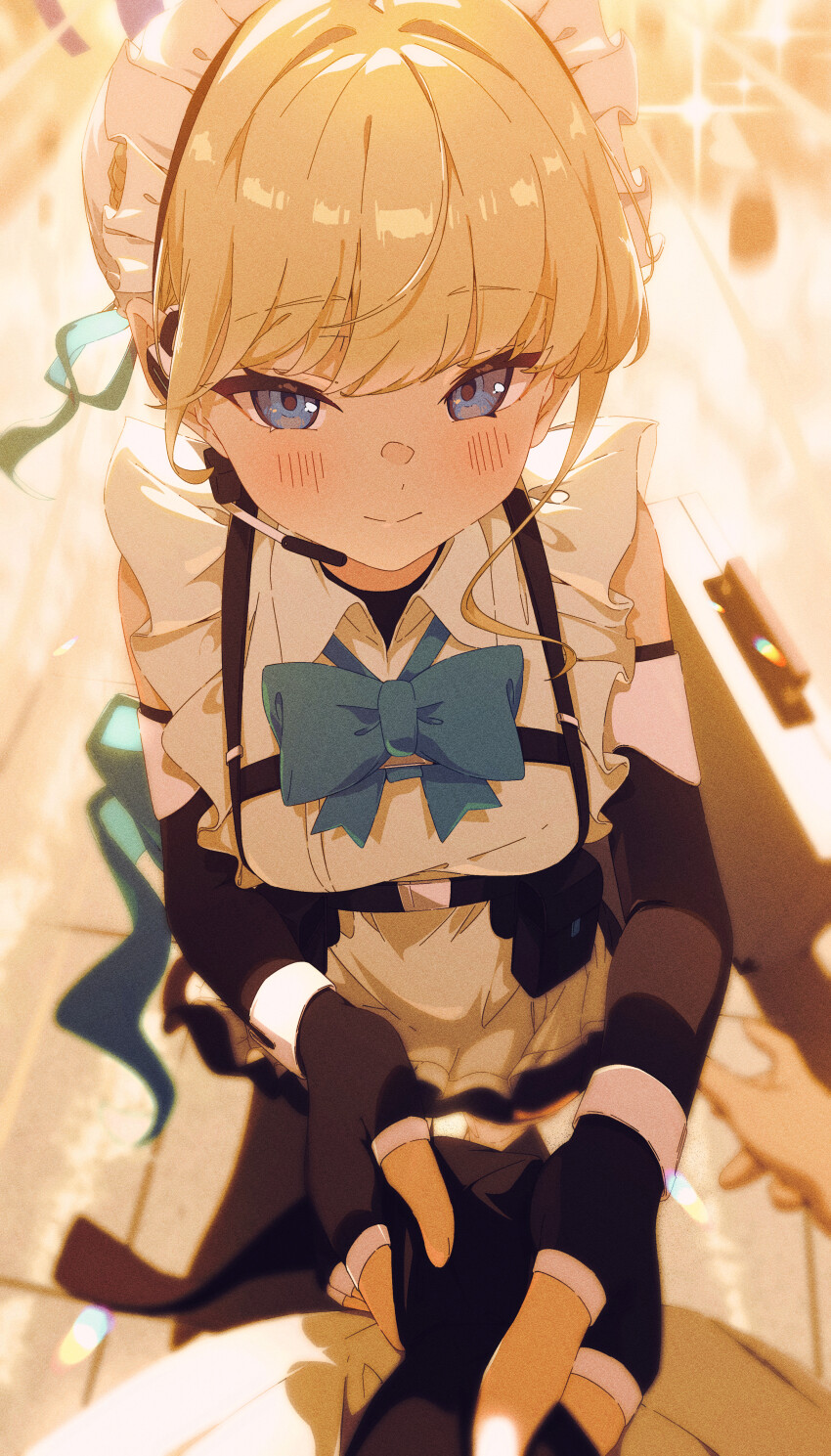 1boy, 1girl, absurdres, adjusting_another's_clothes, adjusting_clothes, adjusting_necktie, backlighting, bare_shoulders