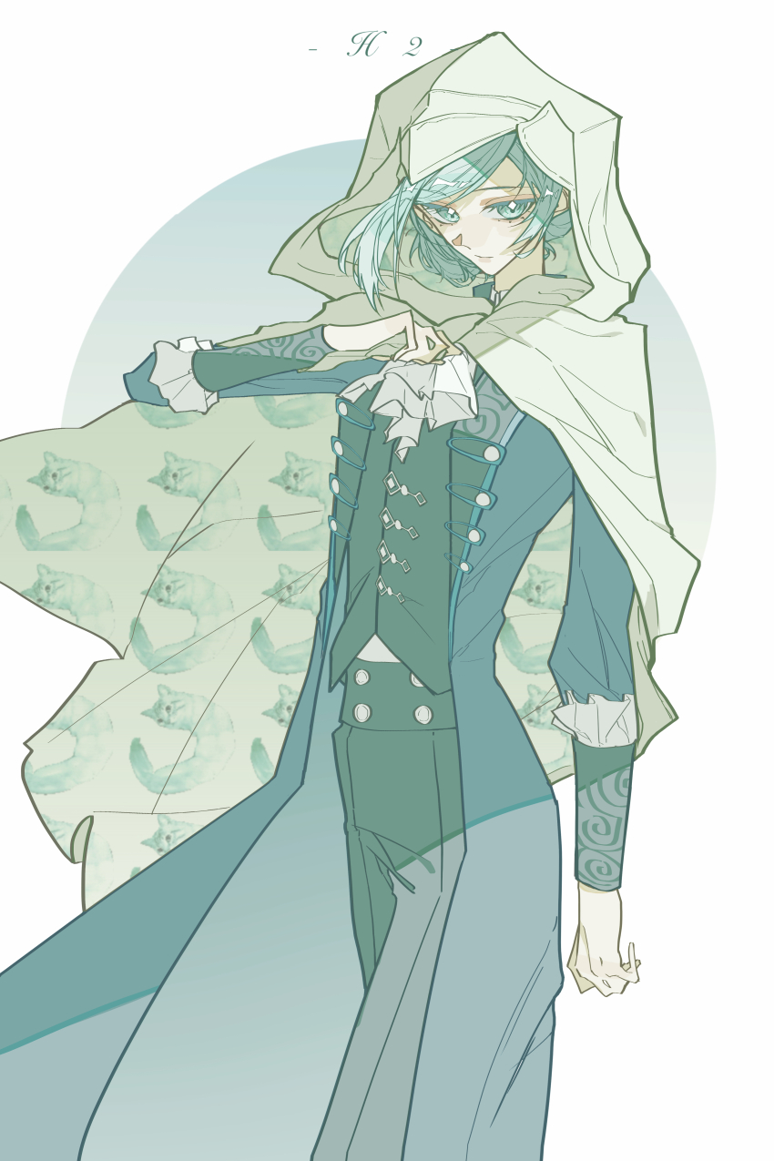 1girl, absurdres, animal_print, ascot, black_coat, black_pants, black_vest, cape