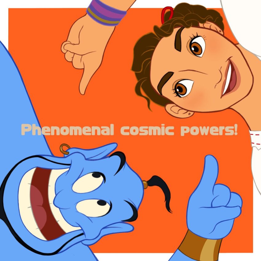 1boy, 1girl, aladdin_(movie), brown_eyes, brown_hair, colombian_clothes, curly_hair, dark-skinned_female